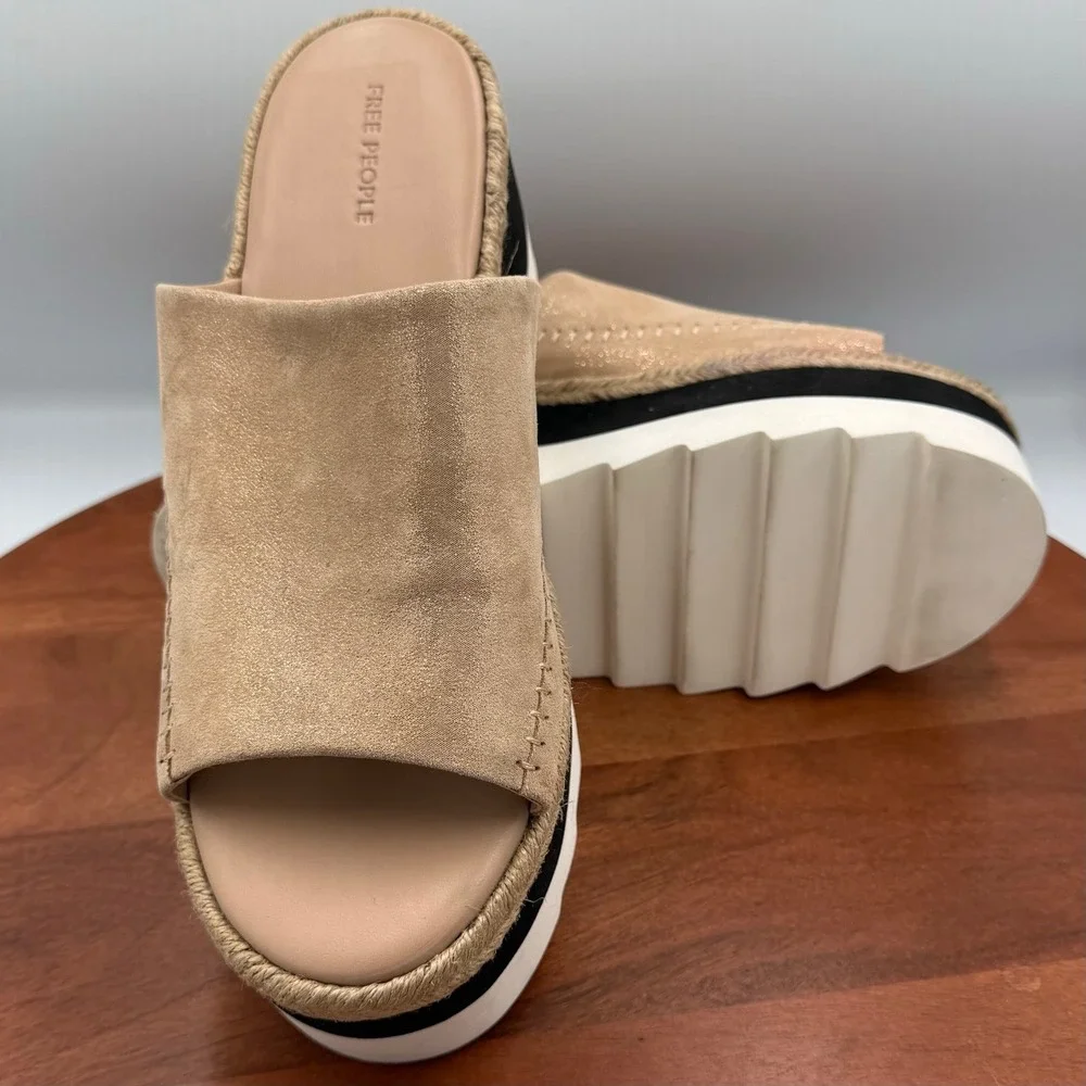 Free People Santorini Espadrille Sandal Rose Gold‎ Metallic Platform Womens 9.5